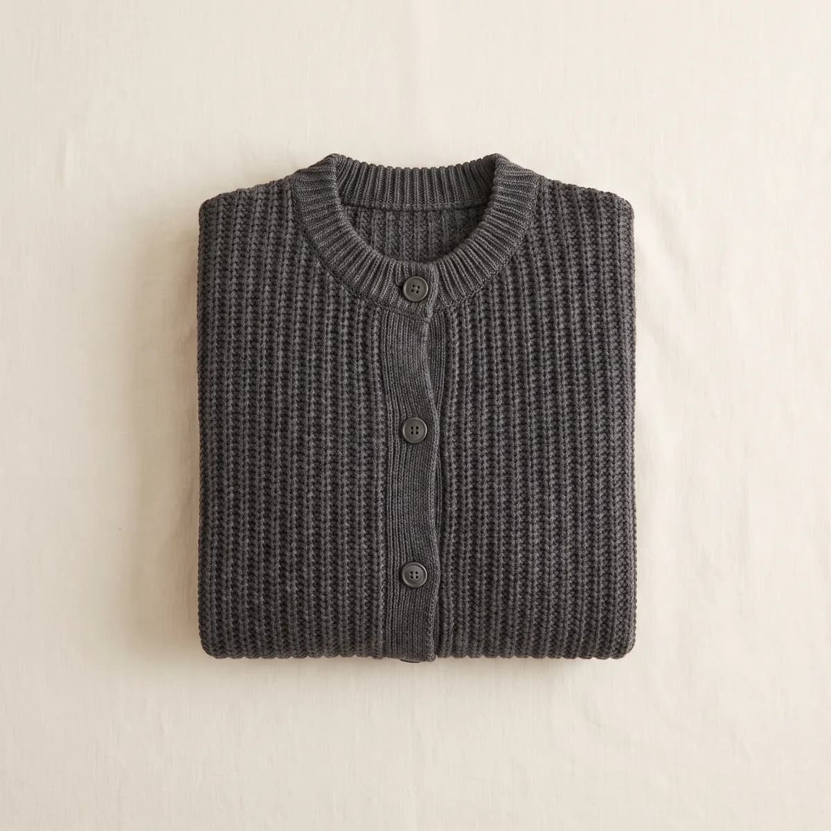 Folded charcoal chunky-knit cardigan