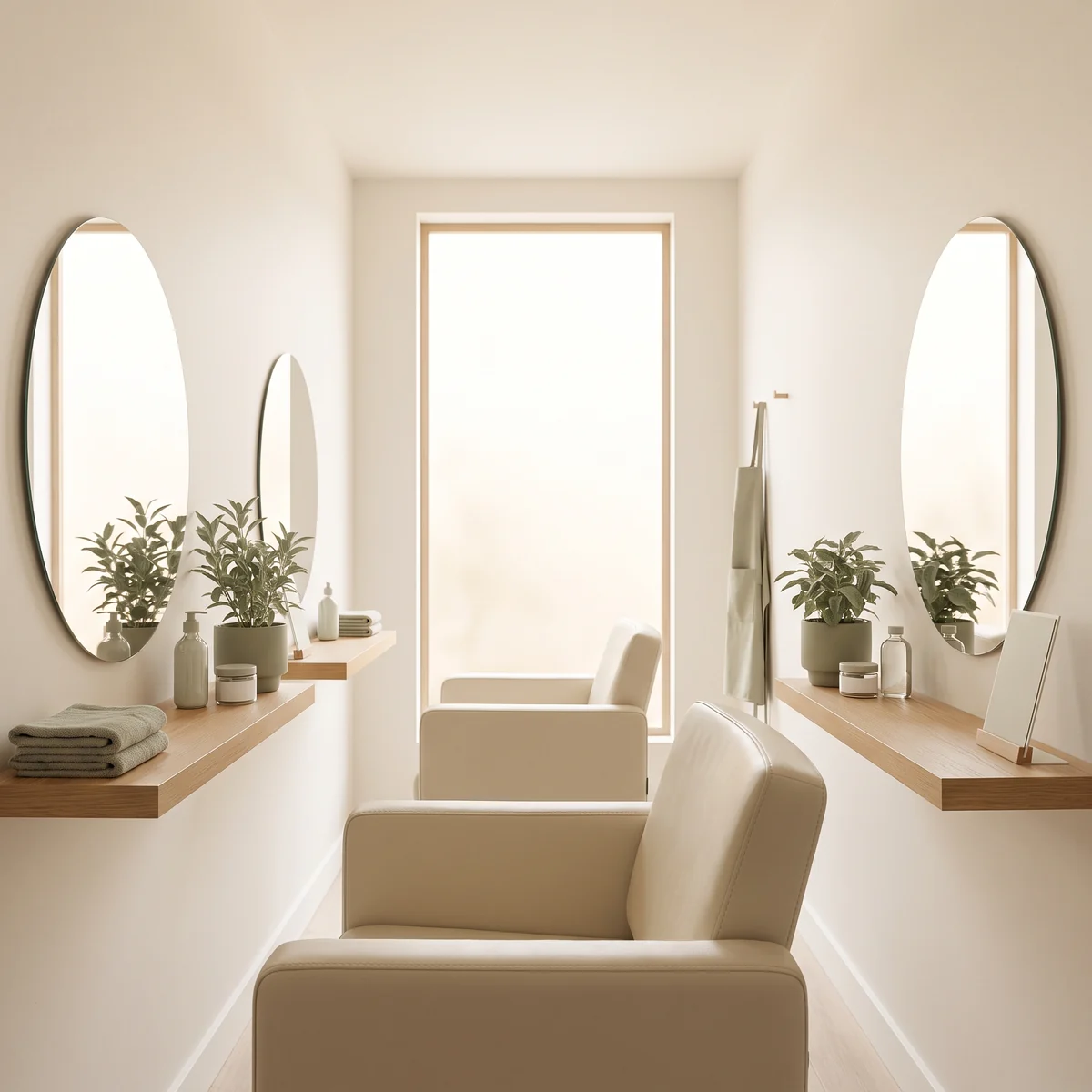 The bright, uncluttered salon interior