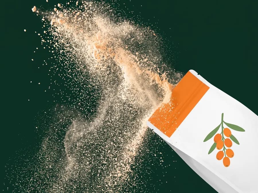 Fine collagen powder in mid-air