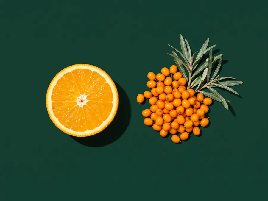 Half an orange and a handful of sea-buckthorn berries